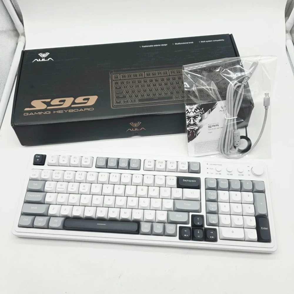 AULA S99 Wireless Gaming Keyboard 99 Key Number Pad White Gray RGB Backlight